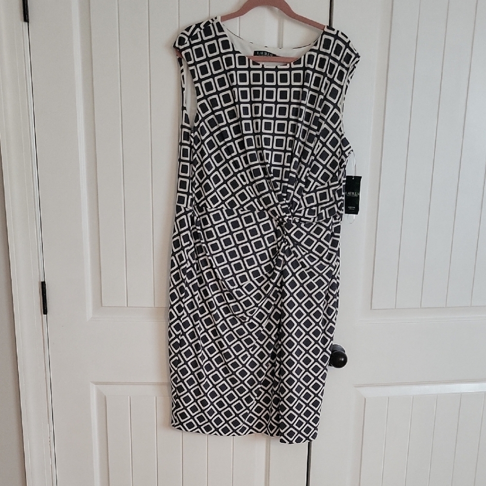 Calvin Klein Grey and White Midi Sheath Dress